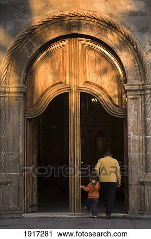 Stock Image - People Entering Iglesia De San Francisco. Fotosearch