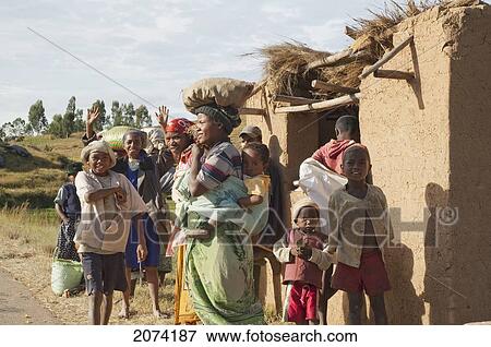 Stock Photo - People In A Merina Village Along The Road Between Ambositra & Ambavalao, Fianarantsoa Province, Madagascar. Fotosearch