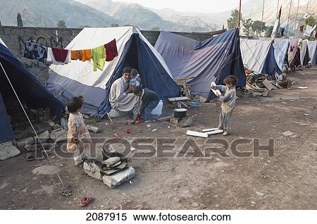 Stock Photography - People In A Relief Camp After The 8 October 2005 Earthquake, Muzaffarabad, Azad Kashmir, Pakistan. Fotosearch