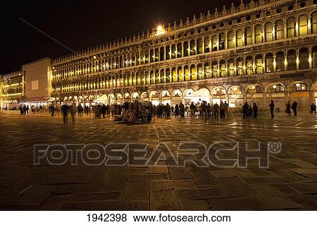 People In St. Mark's Square At Night; Venice Italy View Large Photo Image Stock Photo - People In St. Mark's Square At Night; Venice Italy. Fotosearch