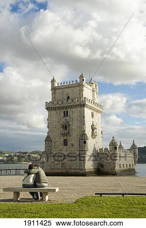 Stock Photography - People Kissing In Front Of Belem Tower, Belem, Portugal. Fotosearch