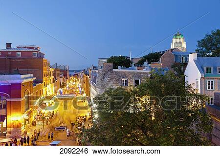 Stock Photograph - People On Saint-Jean Street At Dusk During Festival D'ete De Quebec; Quebec City Quebec Canada. Fotosearch