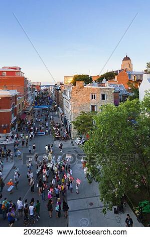 Stock Image - People On Saint-Jean Street During Festival D'ete De Quebec; Quebec City Quebec Canada. Fotosearch