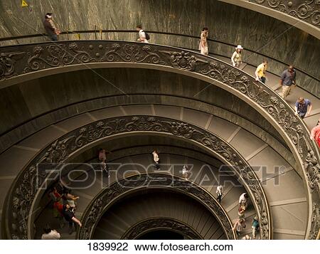 Stock Image - People On Stais In Vatican Museaum; Vatican, Rome, Italy. Fotosearch