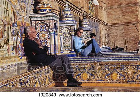 Stock Photo - People Relaxing In Plaza De Espana. Fotosearch