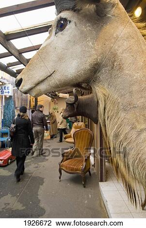 People Shopping In Front Of Stuffed Antelope Head In The Porte De Clignancourt Antiques Market, Paris, France View Large Photo Image Stock Image - People Shopping In Front Of Stuffed Antelope Head In The Porte De Clignancourt Antiques Market, Paris, France. Fotosearch