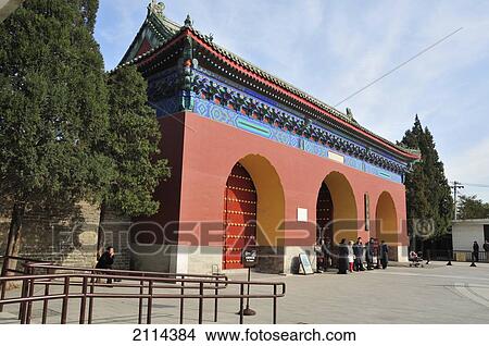 People Standing Outside A Colourful Building Of Traditional Chinese Architecture; Beijing China View Large Photo Image Picture - People Standing Outside A Colourful Building Of Traditional Chinese Architecture; Beijing China. Fotosearch