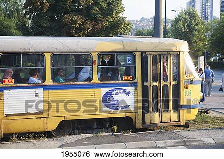 Stock Photograph - People Travelling In Tramway At Sarajevo, Bosnia And Herzegovina. Fotosearch