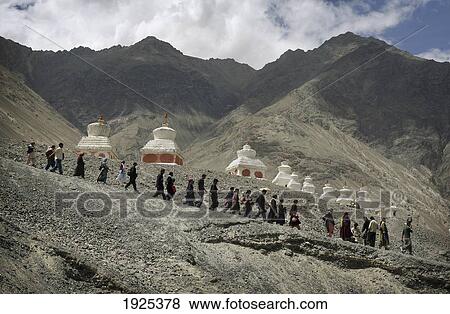People Walking Down Mountain, Diskyid Monastery, Nubra Valley, Leh Ladakh, India View Large Photo Image Stock Photo - People Walking Down Mountain, Diskyid Monastery, Nubra Valley, Leh Ladakh, India. Fotosearch
