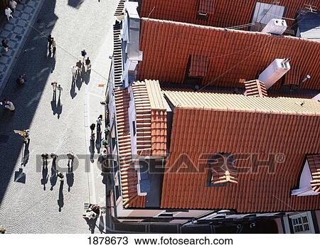 People Walking On Cobblestone Streets Next To Buildings, Aerial View View Large Photo Image Stock Image - People Walking On Cobblestone Streets Next To Buildings, Aerial View. Fotosearch