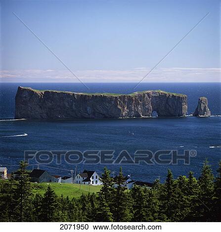 Stock Image - Perce Rock In Summer, Gaspe Coast, Quebec. Fotosearch