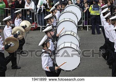 Percussionists In A Marching Band In A Parade; County Dublin Ireland View Large Photo Image Stock Photo - Percussionists In A Marching Band In A Parade; County Dublin Ireland. Fotosearch