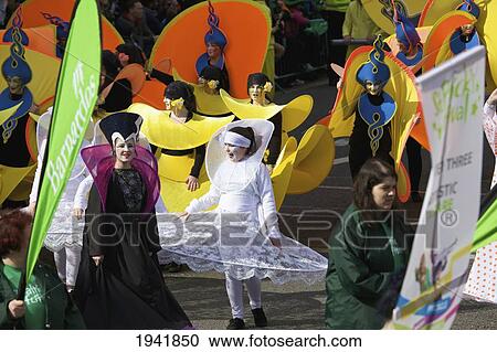 Stock Image - Performers In The Saint Patrick's Day Parade; Dublin Ireland. Fotosearch