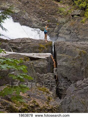 Person By Waterfall, Elk Falls Provincial Park, British Columbia, Canada View Large Photo Image Stock Photo - Person By Waterfall, Elk Falls Provincial Park, British Columbia, Canada. Fotosearch
