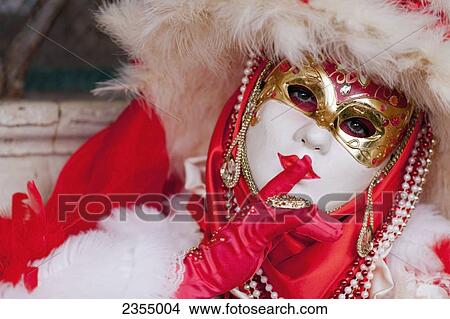 Picture - Person in Venetian costume during Venice Carnival; Venice, Italy. Fotosearch