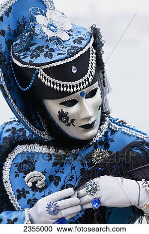 Stock Image - Person in Venetian costume during Venice carnival; Venice, Italy. Fotosearch