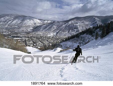 Person Skiing On Aspen Mountain View Large Photo Image Picture - Person Skiing On Aspen Mountain. Fotosearch