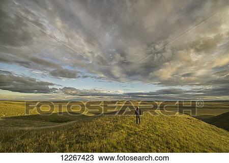 Person standing on a butte overlooking the Frenchman River Valley in Grasslands National Park; Saskatchewan, Canada View Large Photo Image Stock Image - Person standing on a butte overlooking the Frenchman River Valley in Grasslands National Park; Saskatchewan, Canada. Fotosearch