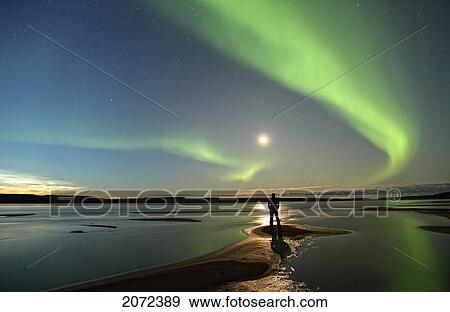 Person Standing Under An Aurora Borealis By The Mackenzie River, Fort Simpson, Northwest Territories, Canada View Large Photo Image Stock Photo - Person Standing Under An Aurora Borealis By The Mackenzie River, Fort Simpson, Northwest Territories, Canada. Fotosearch