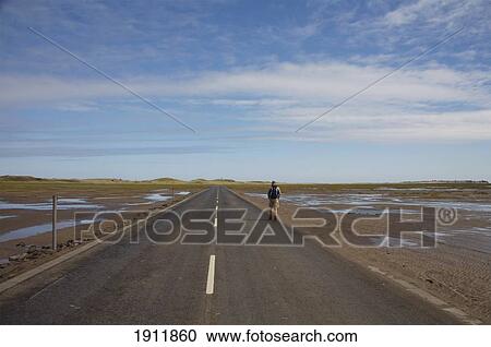 Person Walking Along Road In Lindisfarne, England, Uk View Large Photo Image Stock Image - Person Walking Along Road In Lindisfarne, England, Uk. Fotosearch
