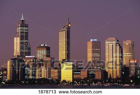 Stock Image - Perth Skyline At Dusk. Fotosearch