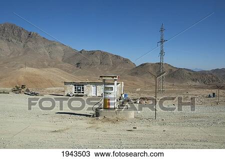 Stock Image - Petrol Station On The Kabul To Sarobi Road, Kabul Province, Afghanistan. Fotosearch