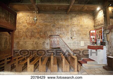 Stock Photo - Pews And Pulpit In The Wooden Church Of St. Leonard, Lipnica Murowana, Malopolska, Poland. Fotosearch