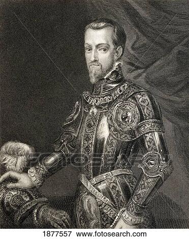 Stock Photo - Philip Ii 1527 To 1598. King Of Spain, Portugal, Naples, Sicily And While Married To Mary I, King Of England And Ireland. From The Book History Of The Reign Of Philip Ii Published 1855.. Fotosearch