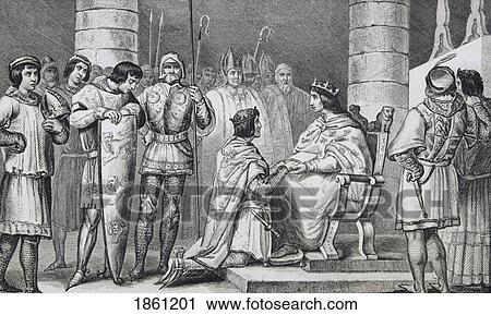 Stock Image - Philippe Vi De Valois 1293 To 1350 Renders Homage To Edward Iii 1312 To 1377 Of England But Only As Duke Of Aquitaine From Histoire De France By Colart Published Circa 1840. Fotosearch