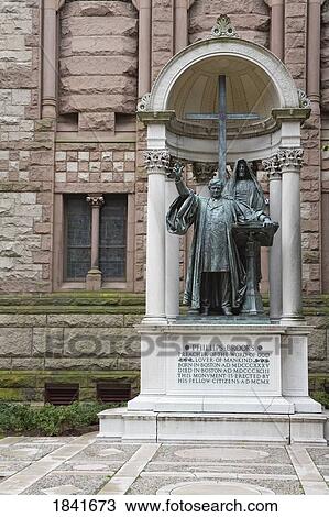 Stock Image - Phillips Brooks Statue; Trinity Church, Boston, Massachusetts, Usa. Fotosearch