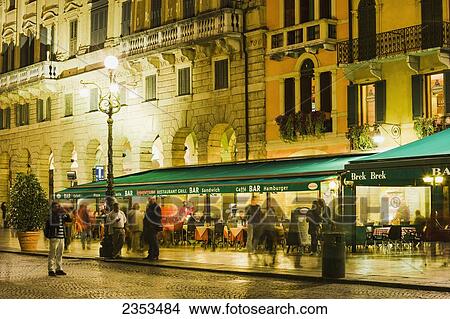Picture - Piazza Bra At Dusk; Verona, Italy. Fotosearch