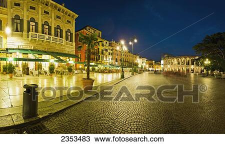 Piazza Bra At Dusk; Verona, Italy View Large Photo Image Stock Image - Piazza Bra At Dusk; Verona, Italy. Fotosearch