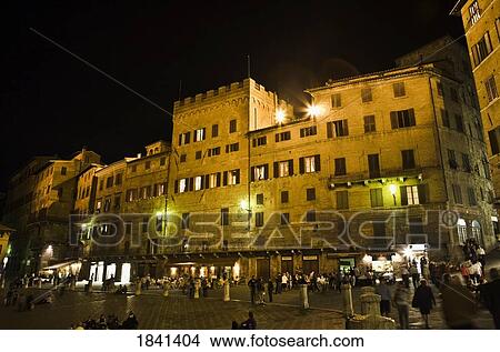 Picture - Piazza Del Campo At Night; Siena, Tuscany, Italy. Fotosearch