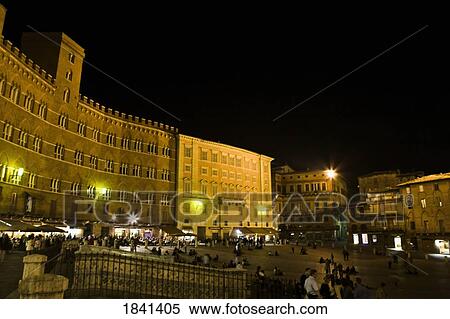 Piazza Del Campo At Night; Siena, Tuscany, Italy View Large Photo Image Stock Photography - Piazza Del Campo At Night; Siena, Tuscany, Italy. Fotosearch