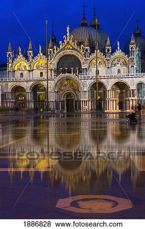 Stock Photo - Piazza San Marco Flooded At Dusk. Fotosearch