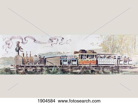 Picture - Picture Celebrating 50 Years Of The Belgian Railway System. 1835 To 1885. After A Watercolour By A. Heins. From Cortege Historique Des Moyens De Transport. Published Brussels, 1886.. Fotosearch