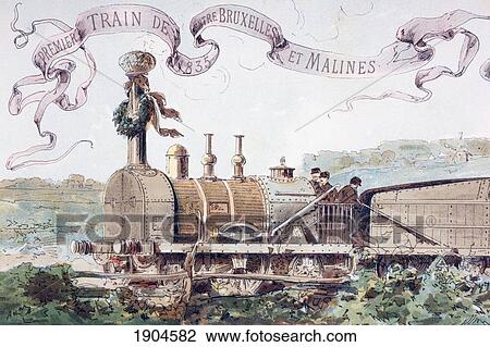 Picture Celebrating The First Train From Brussels To Mechlin In 1835. It Was The First Railway In Continental Europe. After A Watercolour By A. Heins. From Cortege Historique Des Moyens De Transport. Published Brussels, 1886. View Large Photo Image Stock Image - Picture Celebrating The First Train From Brussels To Mechlin In 1835. It Was The First Railway In Continental Europe. After A Watercolour By A. Heins. From Cortege Historique Des Moyens De Transport. Published Brussels, 1886.. Fotosearch