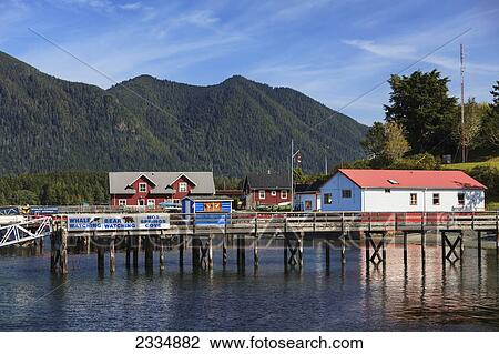 Stock Image - Pier On Harbor; Tofino Vancouver Island British Columbia Canada. Fotosearch