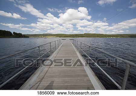 Stock Photo - Pier Over Reservoir; Kielder, Northumberland, England. Fotosearch