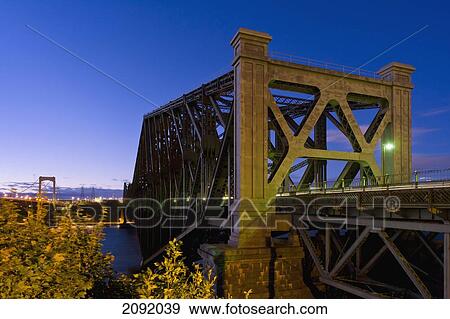 Stock Photo - Pierre Laporte Bridge Over Saint Lawrence River; Quebec Canada. Fotosearch