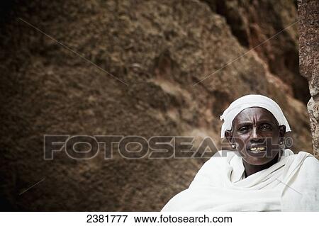 Stock Photo - Pilgrim at the Orthodox Easter celebrations; Lalibela, Ethiopia. Fotosearch
