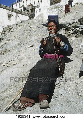 Stock Image - Pilgrim At Tikse Monastery. Fotosearch