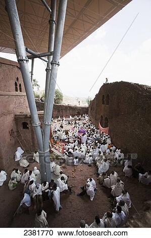 Stock Image - Pilgrims at the Orthodox Easter celebrations; Lalibela, Ethiopia. Fotosearch