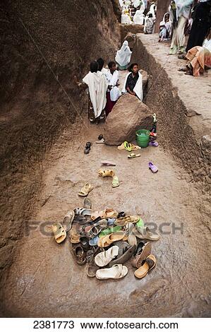 Stock Image - Pilgrims at the Orthodox Easter celebrations; Lalibela, Ethiopia. Fotosearch