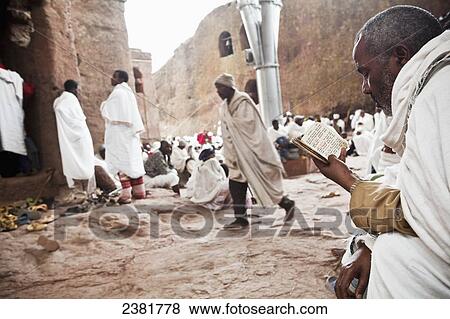 Stock Photo - Pilgrims at the Orthodox Easter celebrations; Lalibela, Ethiopia. Fotosearch