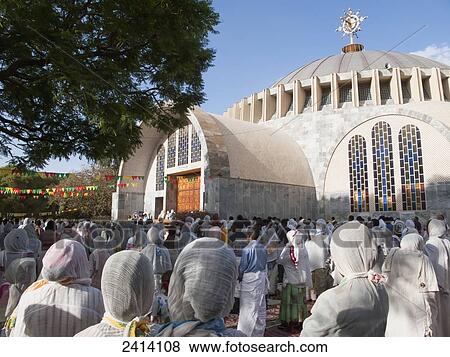 Stock Photo - Pilgrims celebrating Good Friday (Siklet), St Mary of Zion cathedral; Axum, Tigray region, Ethiopia. Fotosearch