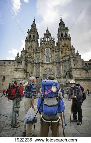 Stock Photograph - Pilgrims In Front Of The Cathedral. Fotosearch