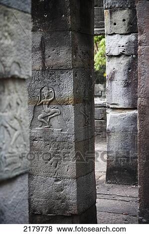 Stock Photo - Pillars with Apsara dancers at Angkor Wat Temple Cambodia. Fotosearch
