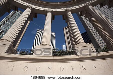 Stock Photo - Pillars With The Word 'founders' Underneath; Chicago, Illinois, Usa. Fotosearch