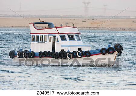 Stock Photo - Pilot Boat In The Suez Canal, Suez, South Sinai, Egypt. Fotosearch